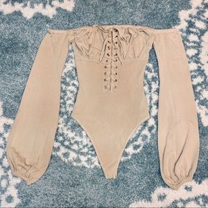 Fashion Nova Beige Corset Tie Body Suit